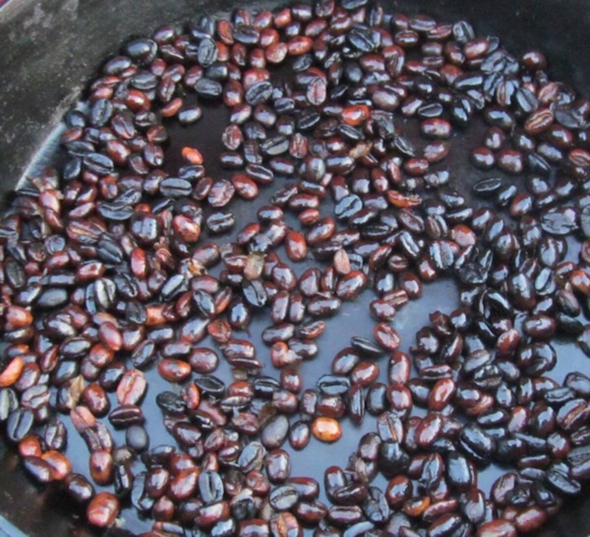 Roasted Coffee Beans in Cast Iron Pan