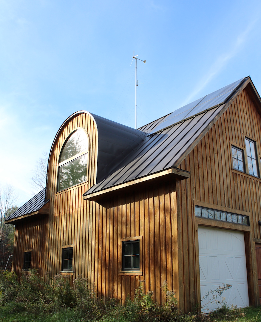 8 solar panels on our shop and a 1kW wind turbine