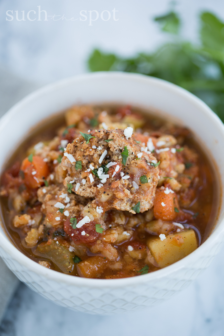 Instant Pot Mexican Meatball and Barley Soup from Such the Spot