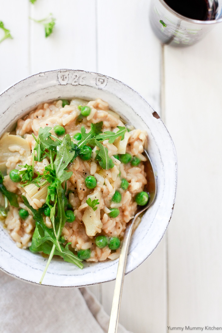 Vegan Risotto with Peas and Artichokes From Yummy Mummy Kitchen