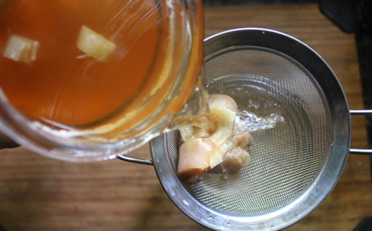 Filtering rhubarb mead