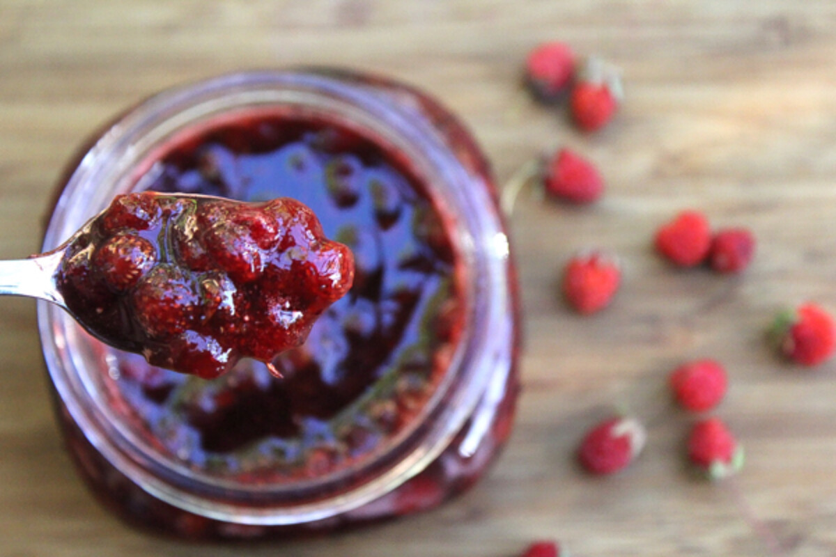 Wild Strawberry Jam on a Spoon