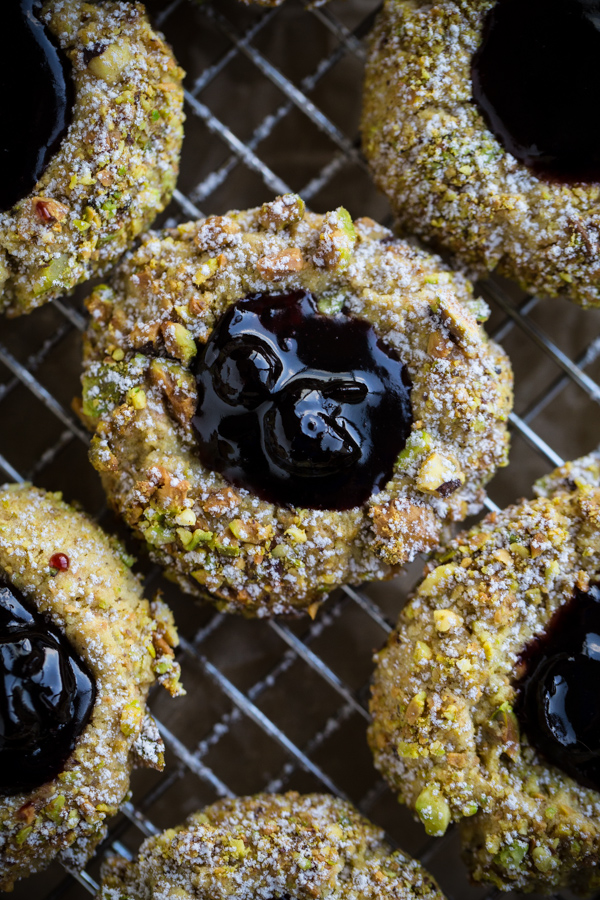 Pistachio Thumbprint Cookies with Blackcurrant Jam