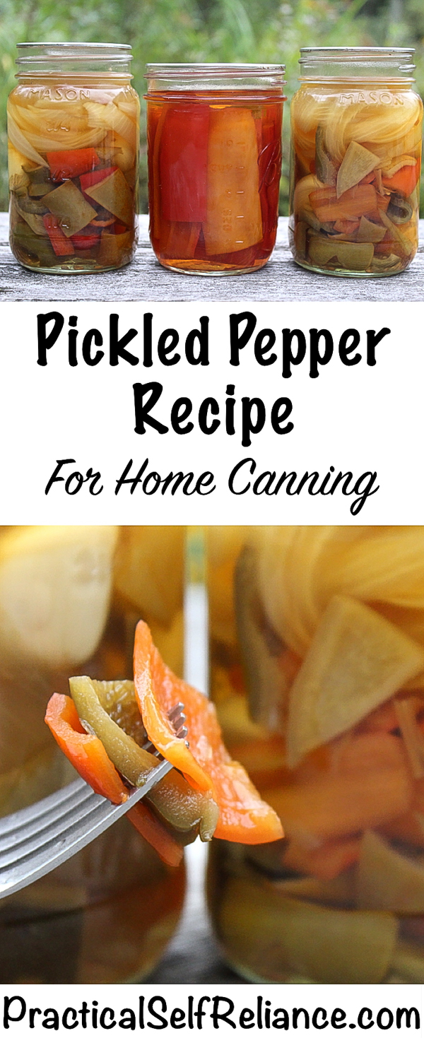 Pickled Pepper Canning Recipe (Hot or Sweet) ~ There's a reason nursery rhymes talk about pickled peppers...they've been good for generations and they're still one of the tastiest ways to preserve peppers. Hot or sweet, it doesn't matter~ Pickled peppers are delicious either way. #peppers #recipes #pepperrecipes #pickledpeppers #canning #foodpreservation #homesteading #selfsufficiency #pickles