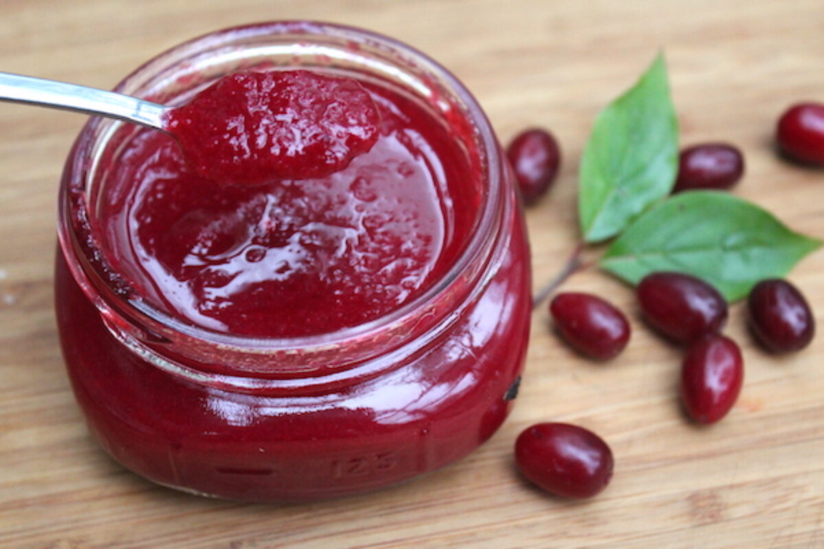 Cornelian Cherry Jam jar opened
