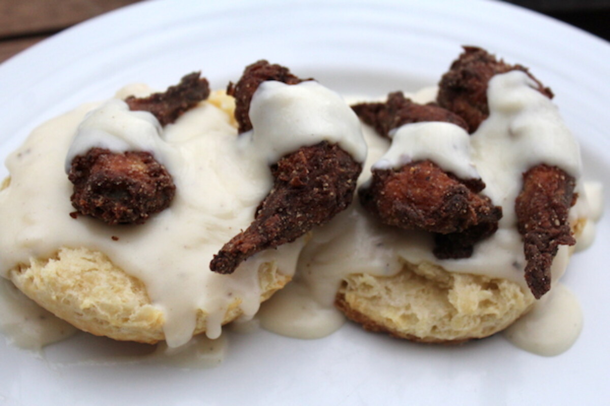Fried Squirrel with Biscuits and Gravy