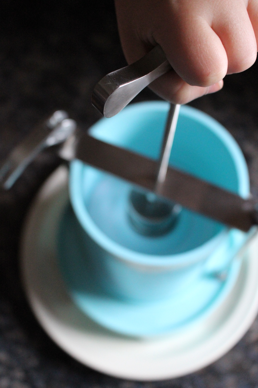 Child using cheese press for farmhouse cheddar