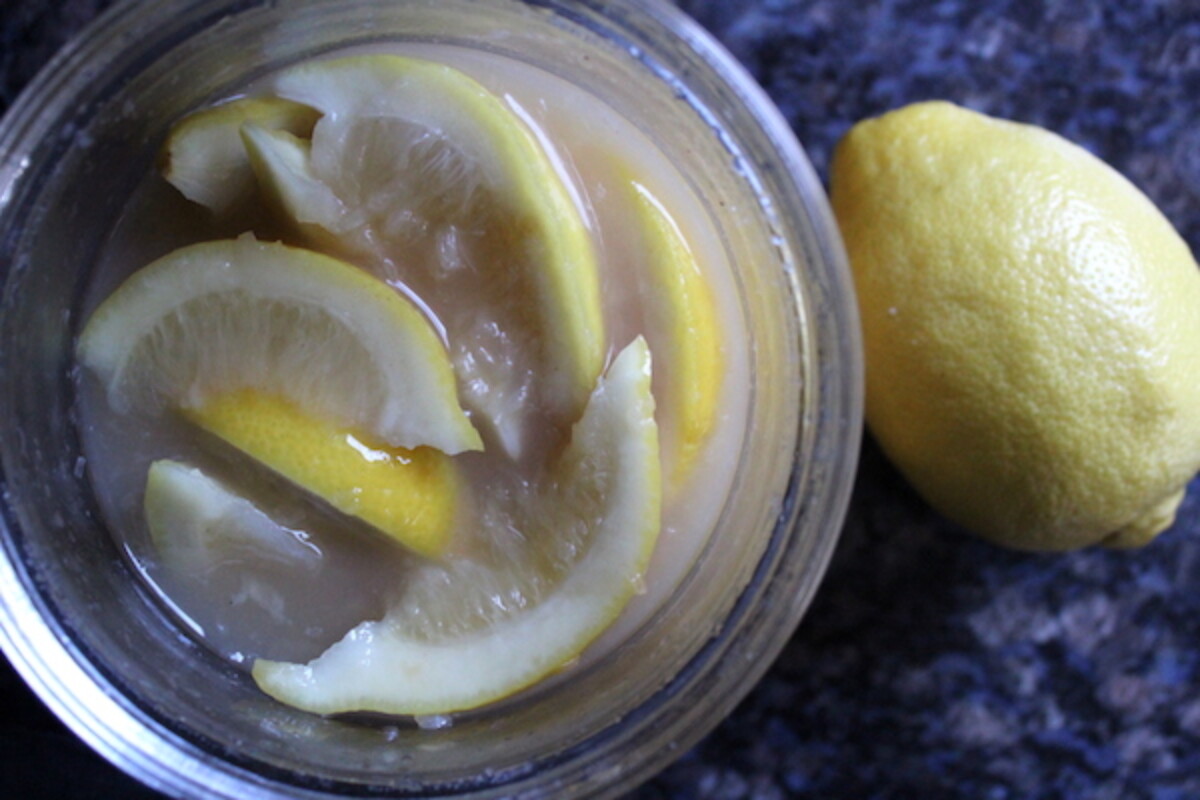 Lemons Releasing juice after a few hours in salt to make salt preserved lemons