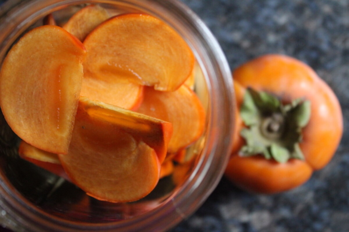 Persimmons in jar for Persimmon Wine