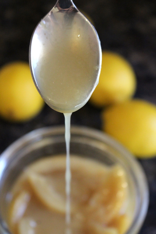 Preserved Lemon Liquid Brine thickens enough to sheet off a spoon