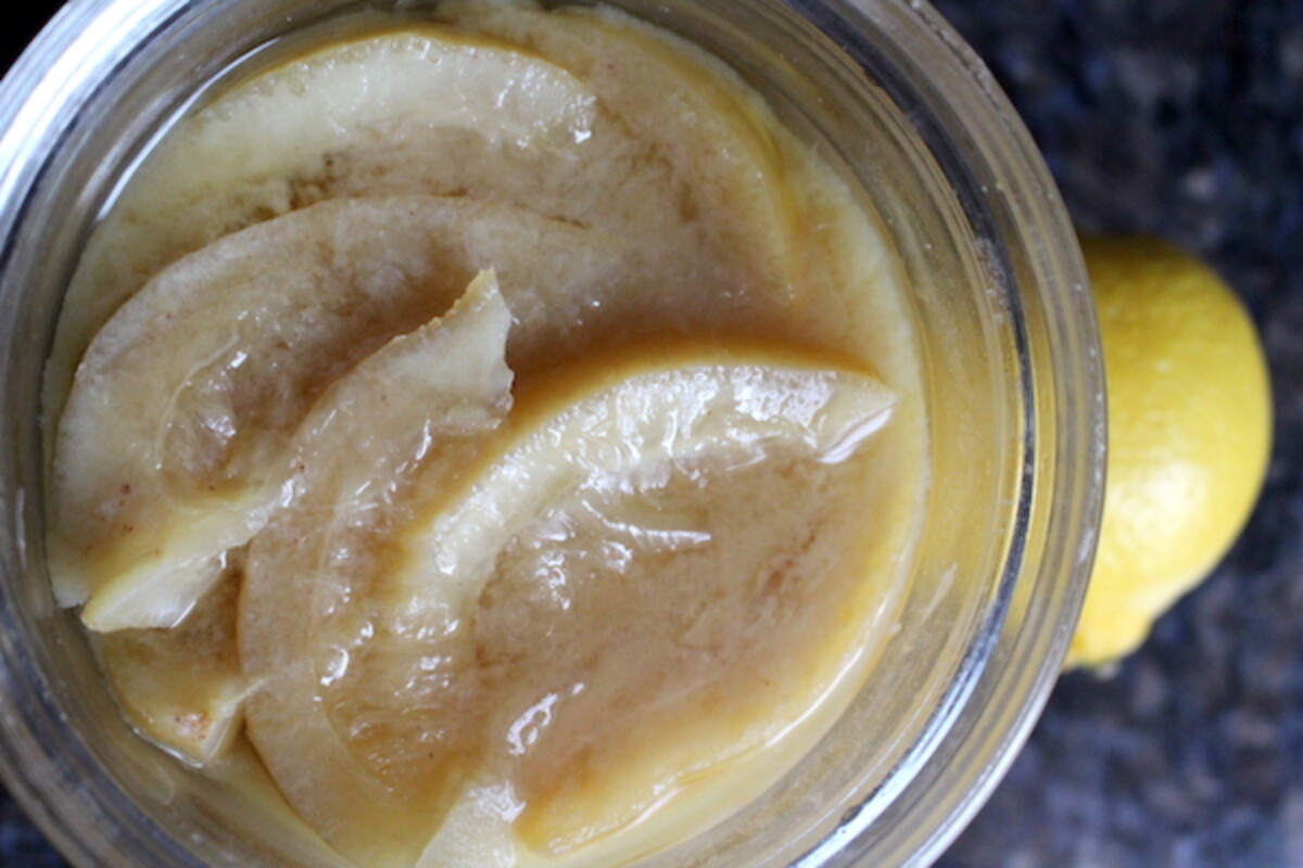 Homemade preserved lemons or lemons preserved in salt