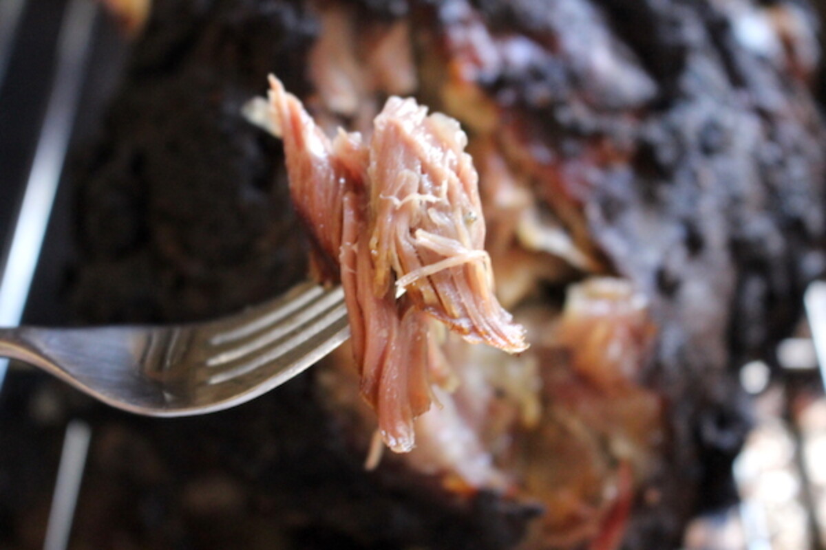 fork tender bite of slow roasted goat shoulder