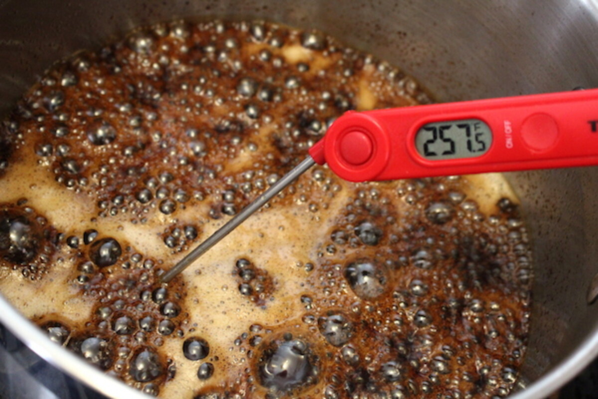 Boiled cider to hard ball stage for apple sugar