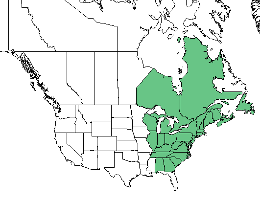 Native Range for Viburnum nudum L. var. cassinoides 