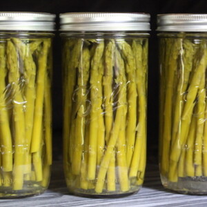 home canned asparagus in tall quart and a half canning jars