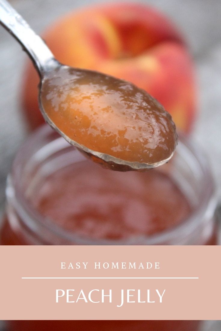 Homemade Peach Jelly ~ Recipe for canning or refrigerator preserves. Peach Jelly is easy to make at home, and it's a great way to use up extra peach peels or peach scraps. It can also be made from a few fresh peaches, yielding plenty of homemade peach preserves from just a few peaches. #peaches #peachrecipes #peachjelly #jellyrecipes #canning #foodpreservation #preservingfood #homestead #selfreliant #selfsufficiency #homesteading