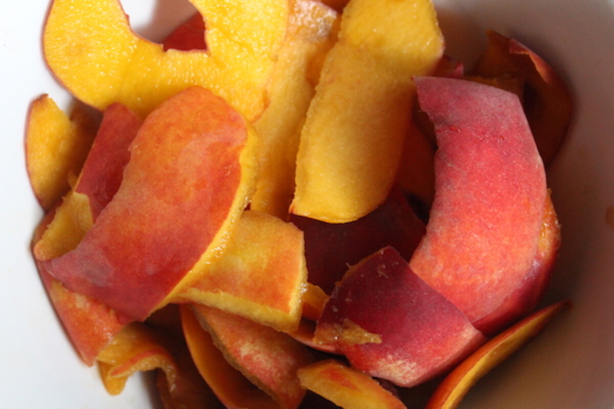 Peach peels for making peach jelly from scraps