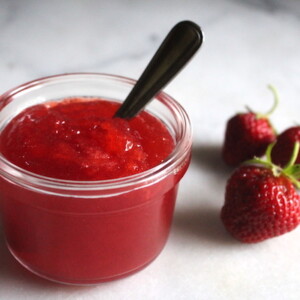 Jar of homemade strawberry jelly