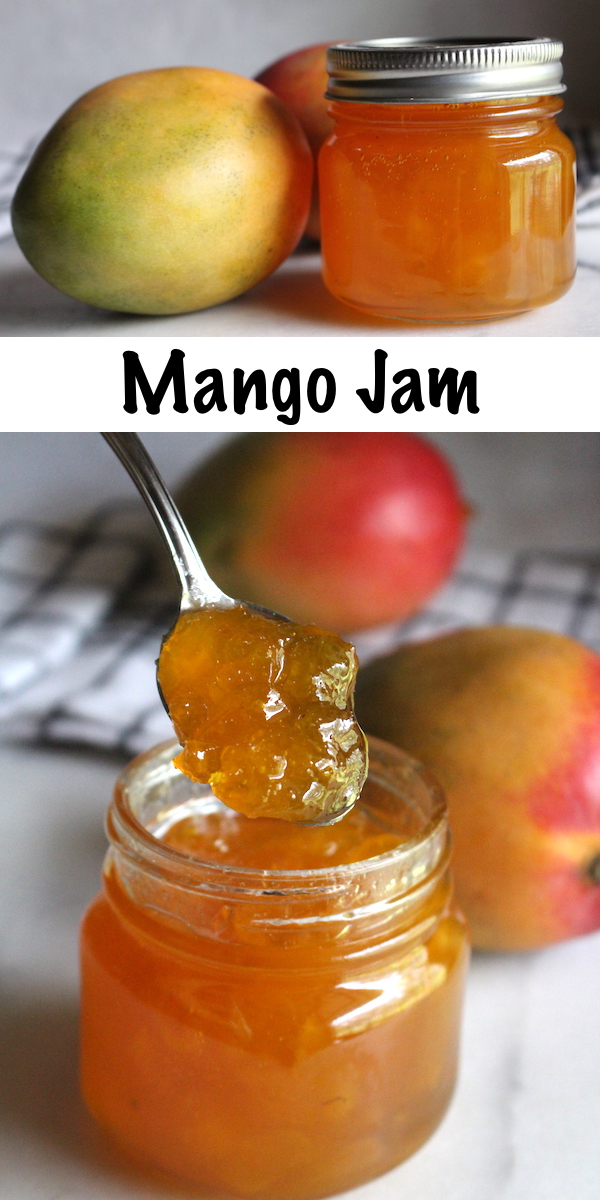 Homemade Mango Jam is the perfect way to preserve mangoes. For this simple no pectin mango jam recipe, there's just three ingredients: Mango, sugar and lime juice. The jam comes together in about 20 minutes, and this recipe is safe for home canning. (It's also a great freezer jam or refrigerator preserve.) #canningseason #mangoes #jam #canning #foodpreservation #jamrecipes #mangorecipe #presevingfood