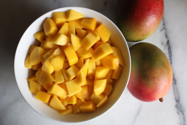 Mango Chopped into chunks before cooking into mango jam