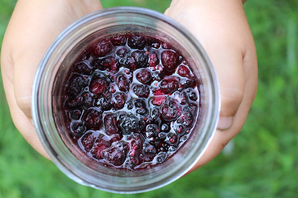 Black Raspberry Jam Ingredients in a Jar ~ Fruit, Sugar and Lemon Juice together to preserve the fruit until more is harvested.