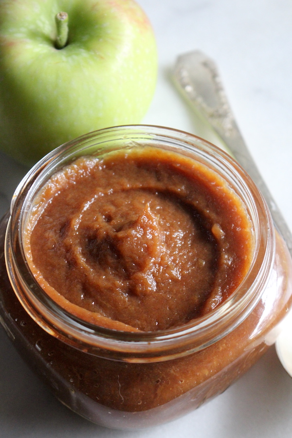 Homemade apple butter in a canning jar