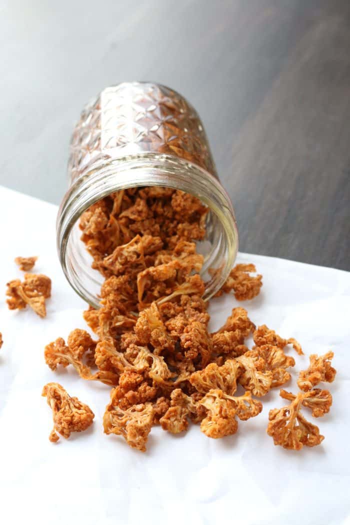 Cauliflower popcorn made with a real food dehydrator recipe