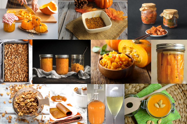 Collage of a number of different ways to preserve pumpkin