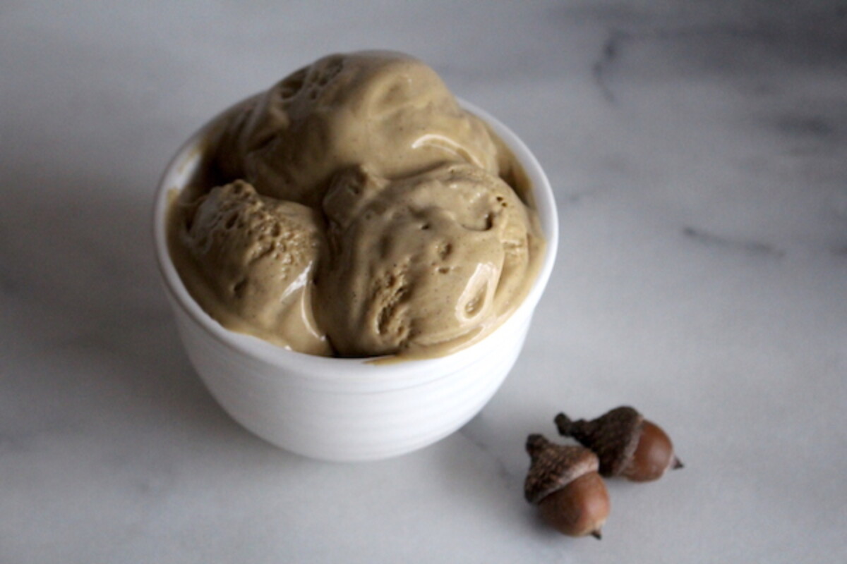 Our own acorn ice cream using acorn coffee.
