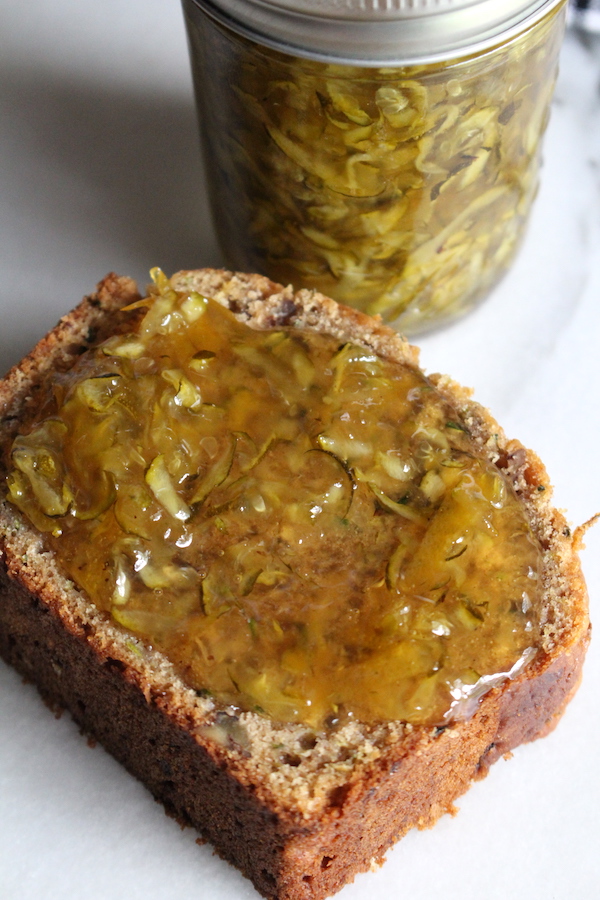 zucchini marmalade on zucchini bread