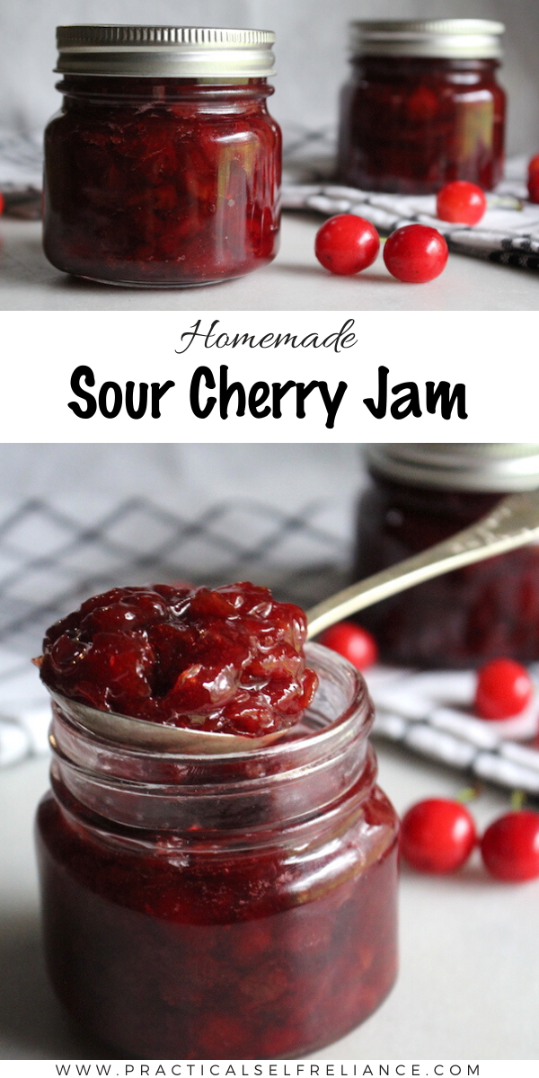 Old Fashioned Sour Cherry Jam Recipe ~ This simple cherry jam recipe uses sour cherries for the best cherry flavor. The finished jam comes together without added pectin. #cherry #jam #cherryjam #sourcherry #tartcherries #tartcherry