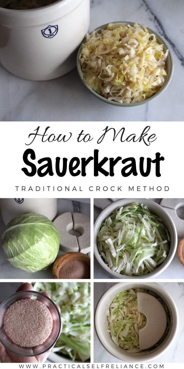 How to Make Sauerkraut in a Crock ~ The traditional method for making sauerkraut goes back millennia, and all you need is two ingredients, a crock and some patience. #fermenting #sauerkraut #probiotic #ferment #nourishingtraditions