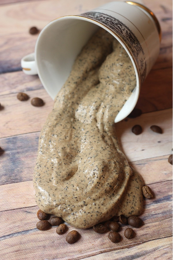 Homemade slime with used coffee grounds from Kimspired DIY.