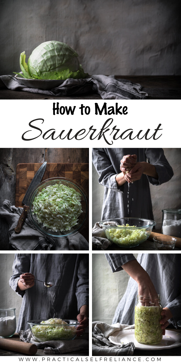 How to Make Sauerkraut ~ Making fermented sauerkraut is easy, and only requires two ingredients (and a good bit of patience). Learn how to make probiotic fermented sauerkraut at home in just a few easy steps. #fermenting #probiotic
