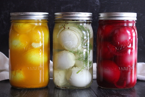Homemade Pickled Eggs with various spices