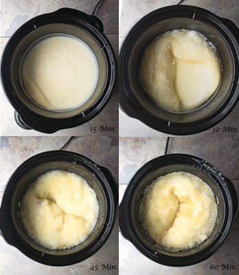 Hot process soap at 15 minute intervals through the one hour cooking process.