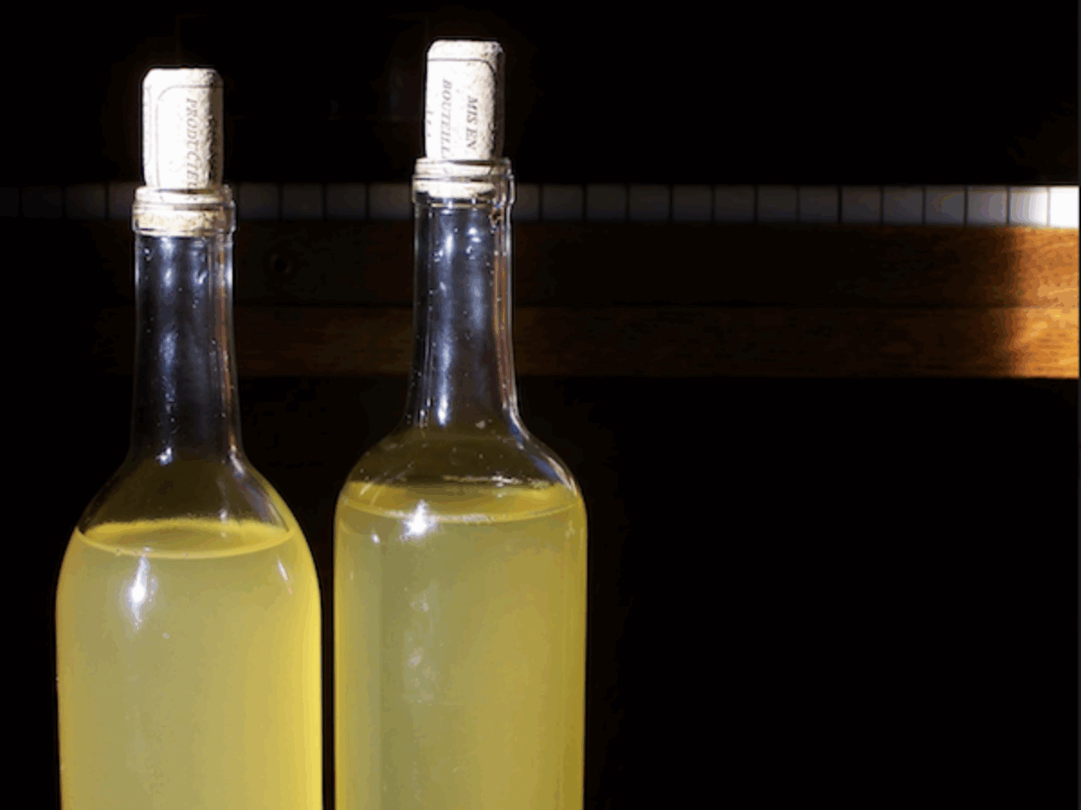 Homemade Grape Vinegar bottled in wine bottles