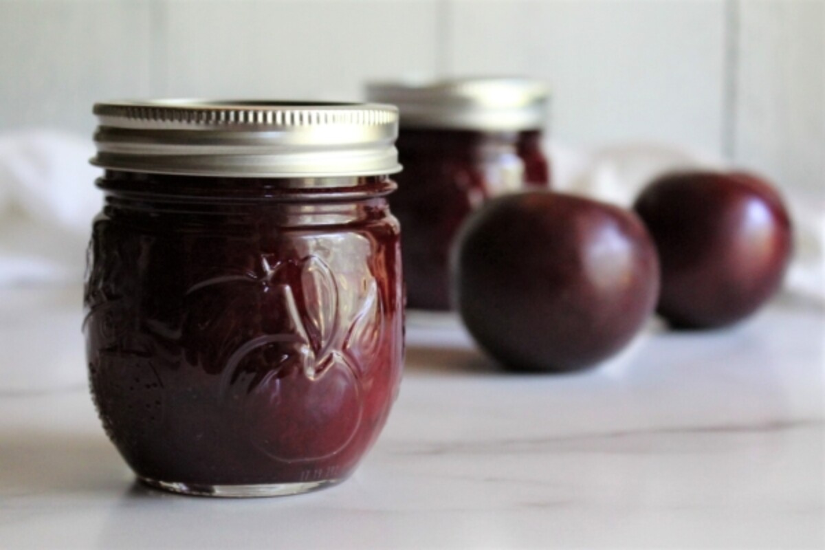 Jar of homemade plum jam