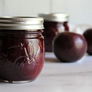 Jar of homemade plum jam