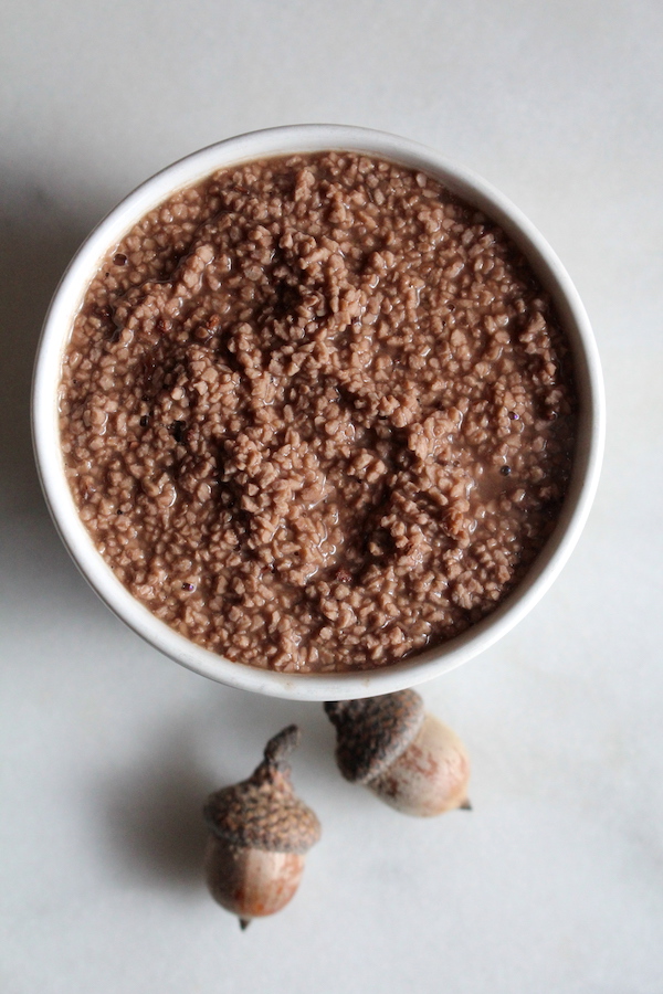 Acorn grits can be made from the rough ground acorns that don't get fine enough for acorn flour