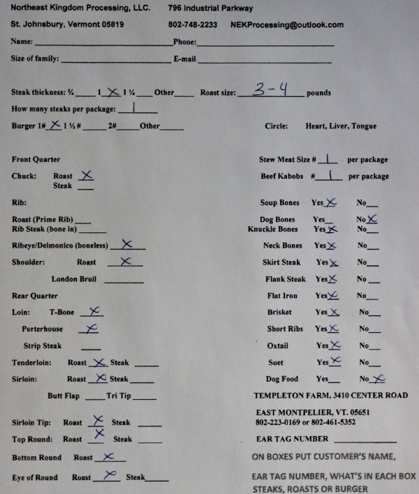 Side of Beef Cut Sheet
