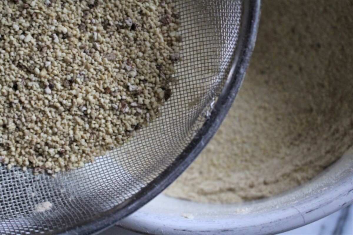 Sifting acorn flour