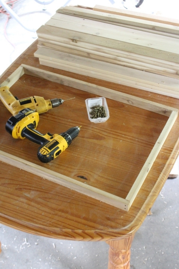 The frame of the apple rack drawer, before the slats are attached.