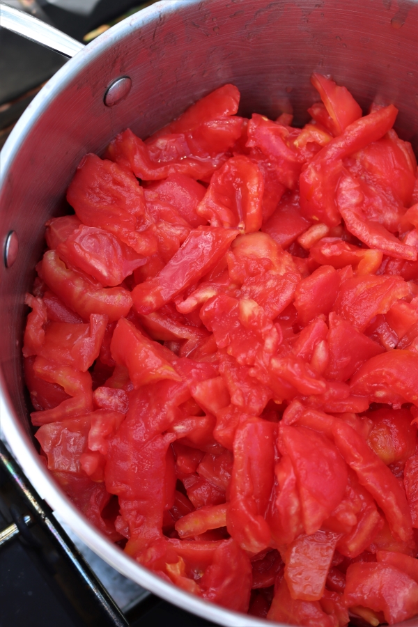 Diced Tomatoes Prepped for Canning