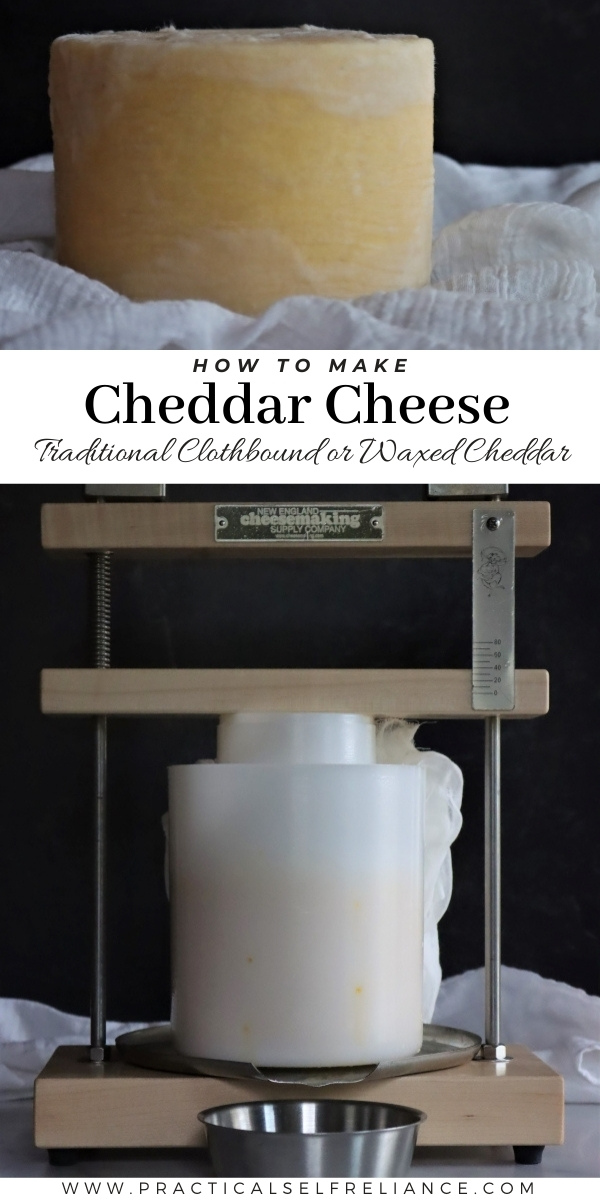 How to Make Cheddar Cheese ~ Learn how to make homemade cheddar cheese, either as a traditional cloth bound recipe or a simpler waxed cheddar.