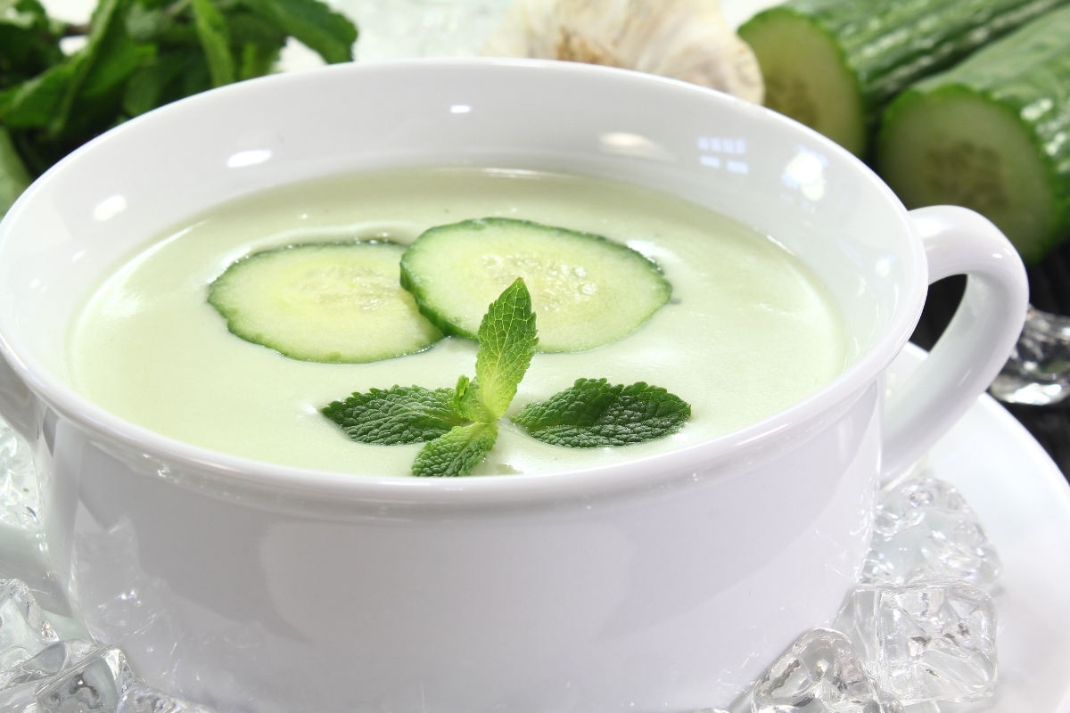 Cold cucumber soup can be made quickly with cucumber that's been peeled and sliced before freezing.