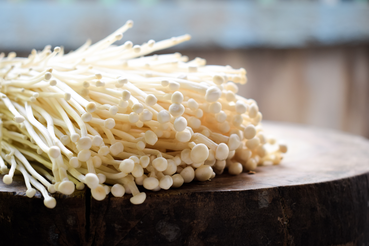 Cultivated enoki mushrooms