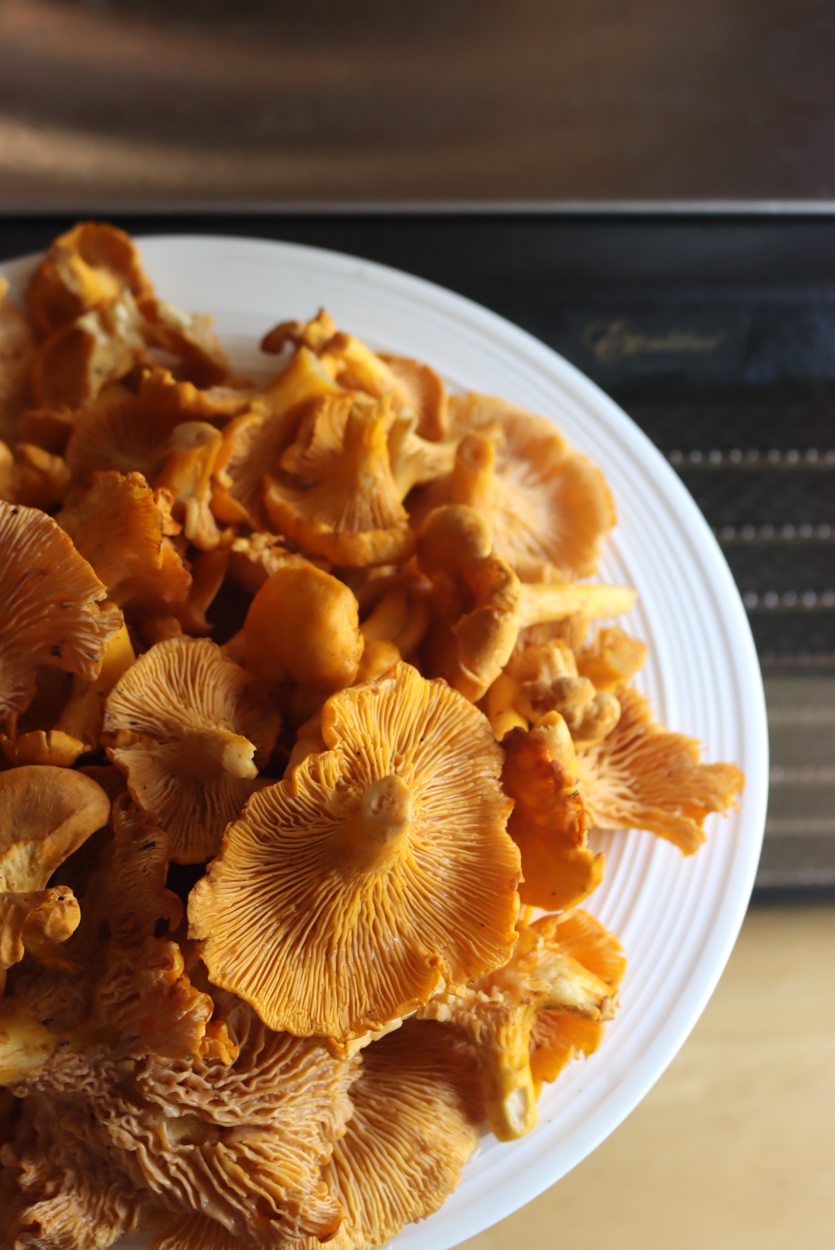 Chanterelle Mushrooms cleaned and prepared for dehydrating
