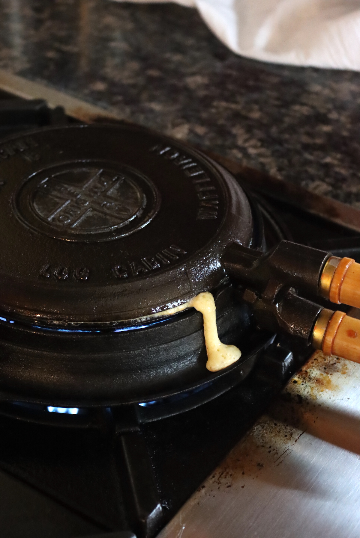 Cast Iron Waffle Maker Catching Drip