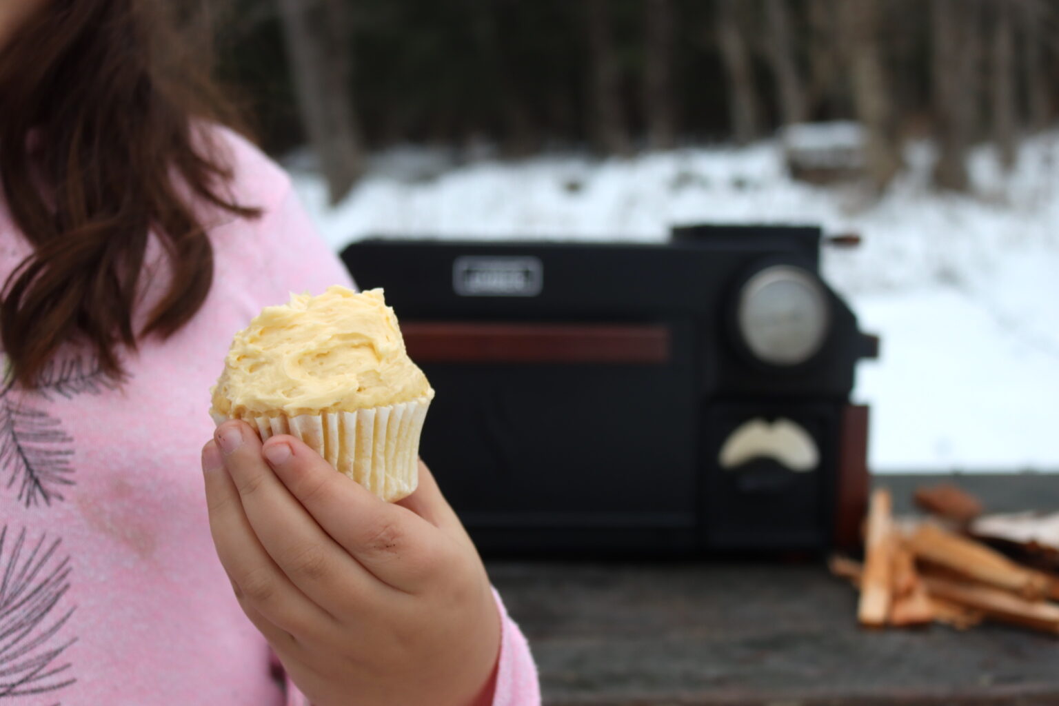 My daughter's first camping oven cupcake.